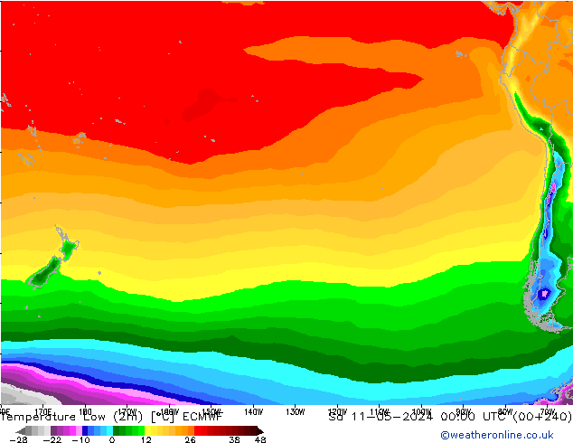 Temperature Low (2m) ECMWF Sa 11.05.2024 00 UTC