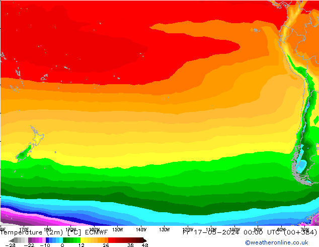 Temperatuurkaart (2m) ECMWF vr 17.05.2024 00 UTC