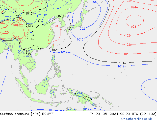 Presión superficial ECMWF jue 09.05.2024 00 UTC