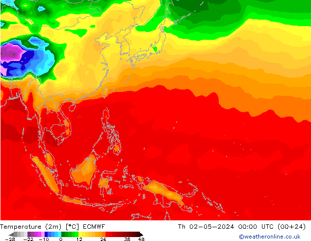 Temperaturkarte (2m) ECMWF Do 02.05.2024 00 UTC
