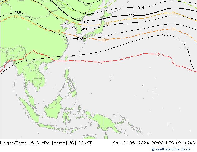 Hoogte/Temp. 500 hPa ECMWF za 11.05.2024 00 UTC