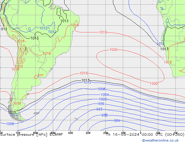 Atmosférický tlak ECMWF Čt 16.05.2024 00 UTC