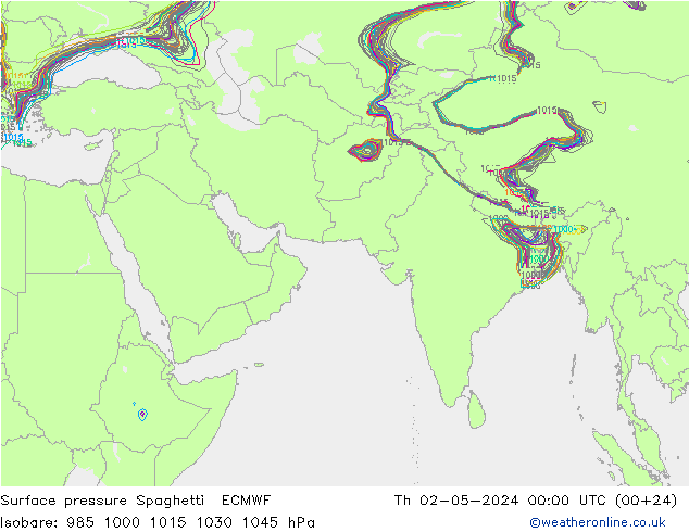 地面气压 Spaghetti ECMWF 星期四 02.05.2024 00 UTC