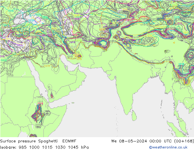 Surface pressure Spaghetti ECMWF We 08.05.2024 00 UTC