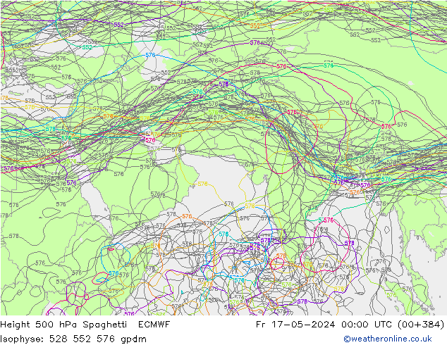 Géop. 500 hPa Spaghetti ECMWF ven 17.05.2024 00 UTC