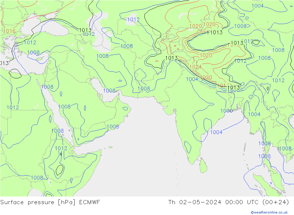 Surface pressure ECMWF Th 02.05.2024 00 UTC