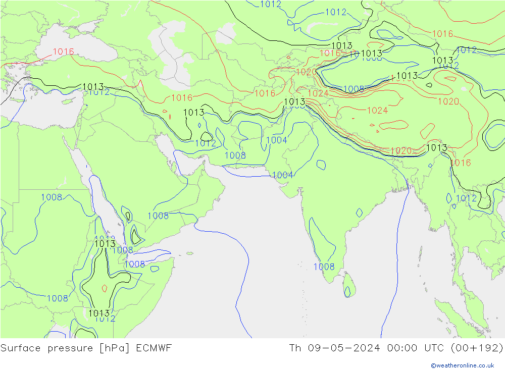 Pressione al suolo ECMWF gio 09.05.2024 00 UTC