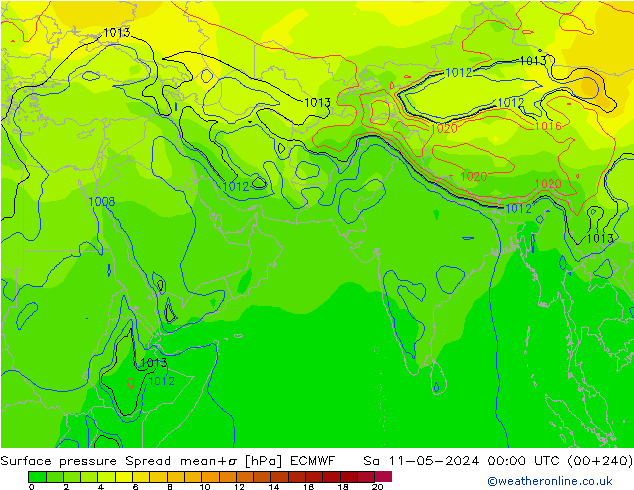 Atmosférický tlak Spread ECMWF So 11.05.2024 00 UTC