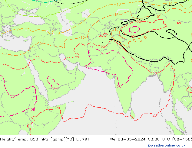 Height/Temp. 850 hPa ECMWF Qua 08.05.2024 00 UTC
