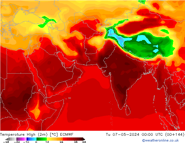 Max. Temperatura (2m) ECMWF wto. 07.05.2024 00 UTC