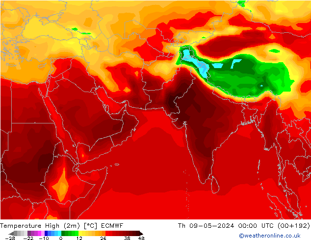 Max.temperatuur (2m) ECMWF do 09.05.2024 00 UTC