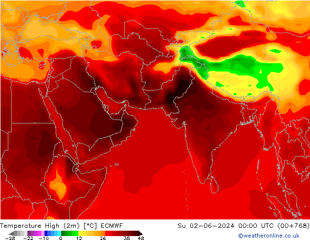 Temperature High (2m) ECMWF Su 02.06.2024 00 UTC