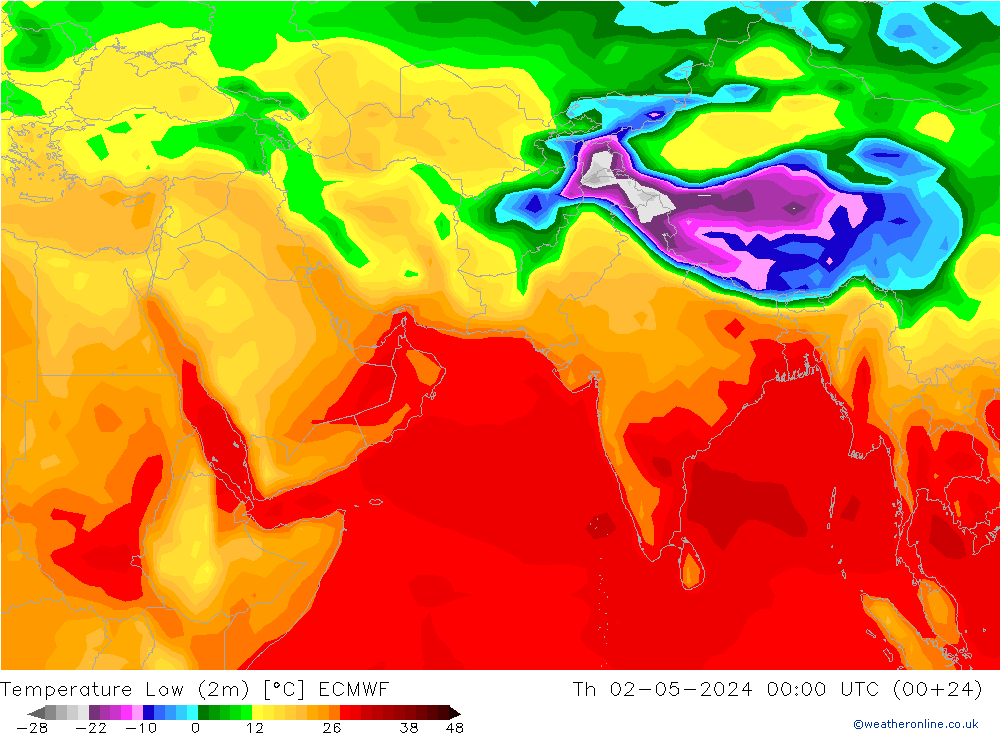 Temperature Low (2m) ECMWF Th 02.05.2024 00 UTC