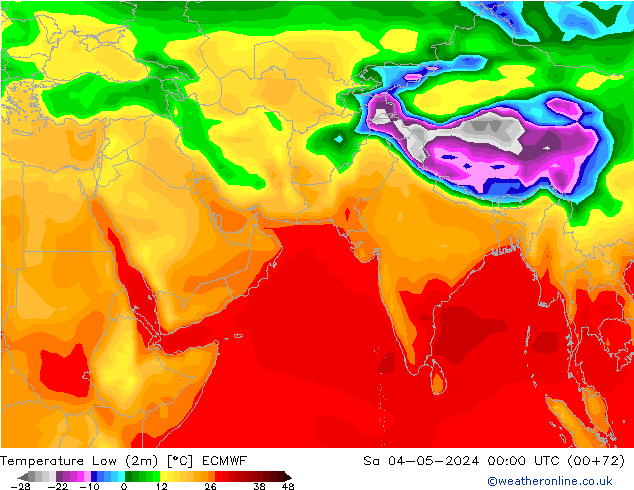 temperatura mín. (2m) ECMWF Sáb 04.05.2024 00 UTC
