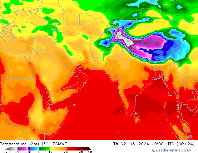 Temperatura (2m) ECMWF Qui 02.05.2024 00 UTC