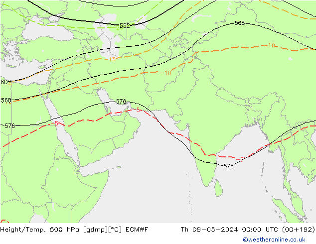 Yükseklik/Sıc. 500 hPa ECMWF Per 09.05.2024 00 UTC
