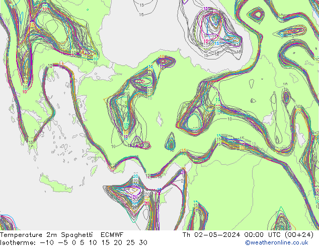 Temperature 2m Spaghetti ECMWF Th 02.05.2024 00 UTC