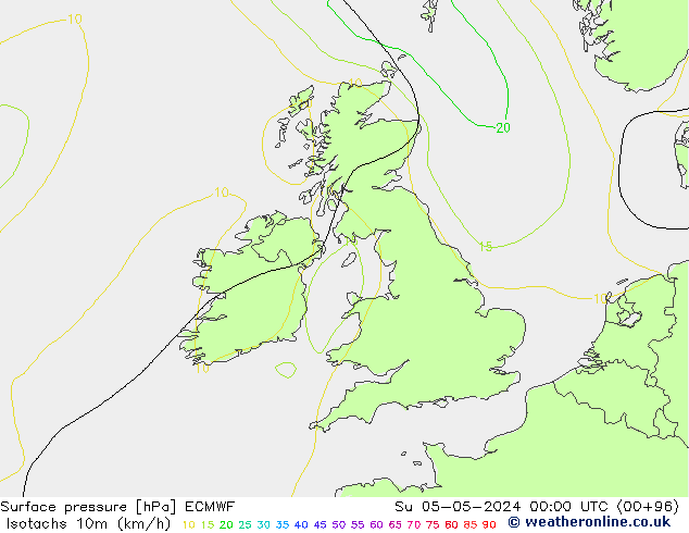 Isotachs (kph) ECMWF  05.05.2024 00 UTC