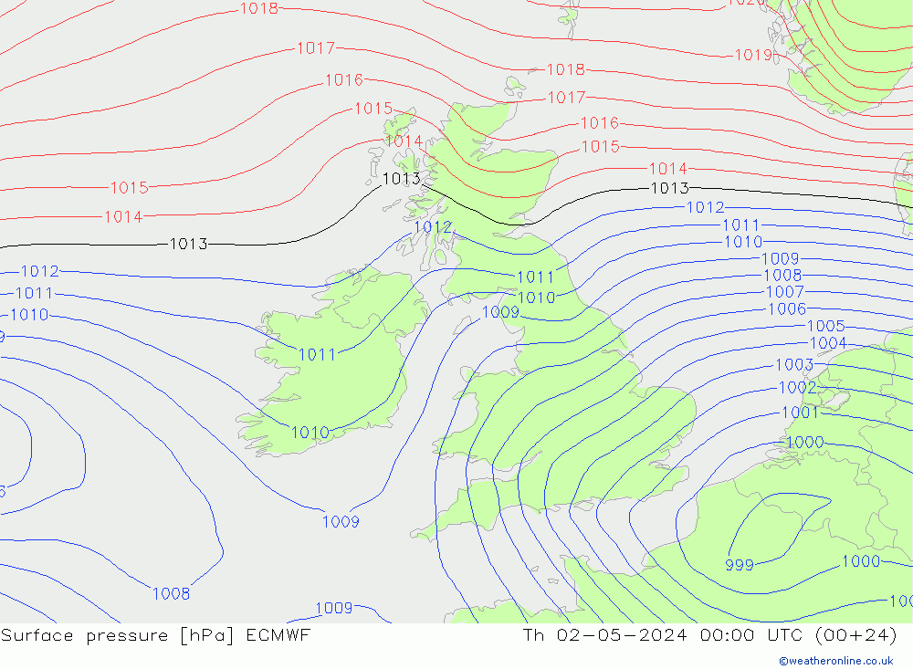 Atmosférický tlak ECMWF Čt 02.05.2024 00 UTC