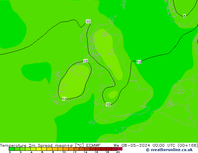 Sıcaklık Haritası 2m Spread ECMWF Çar 08.05.2024 00 UTC
