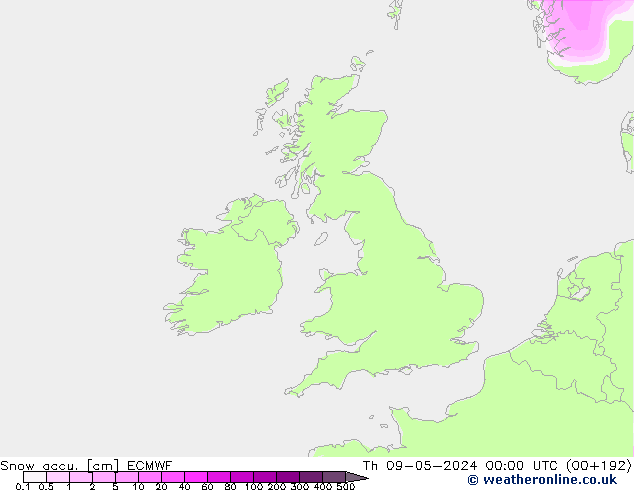 Snow accu. ECMWF Qui 09.05.2024 00 UTC