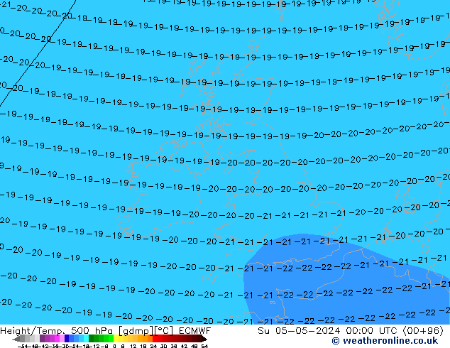 Height/Temp. 500 hPa ECMWF So 05.05.2024 00 UTC