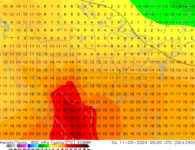 Height/Temp. 850 hPa ECMWF Sa 11.05.2024 00 UTC