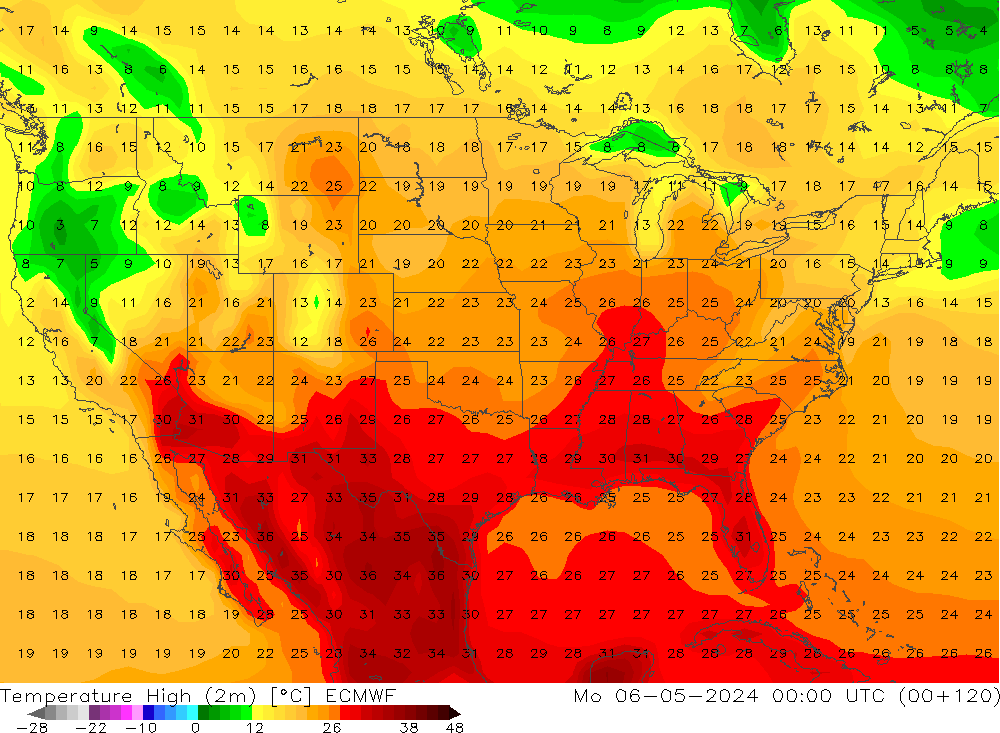 Темпер. макс 2т ECMWF пн 06.05.2024 00 UTC