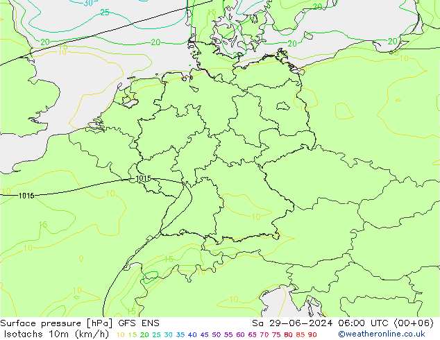 10米等风速线 (kph) GFS ENS 星期六 29.06.2024 06 UTC