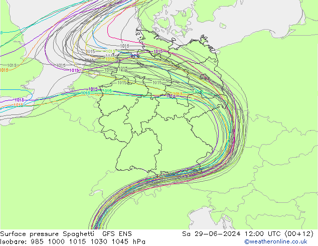 地面气压 Spaghetti GFS ENS 星期六 29.06.2024 12 UTC