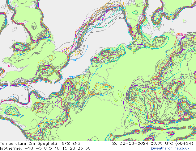 温度图 Spaghetti GFS ENS 星期日 30.06.2024 00 UTC