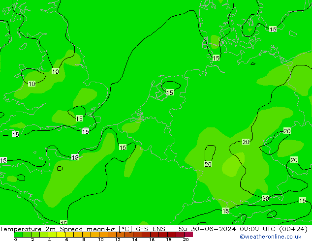 温度图 Spread GFS ENS 星期日 30.06.2024 00 UTC