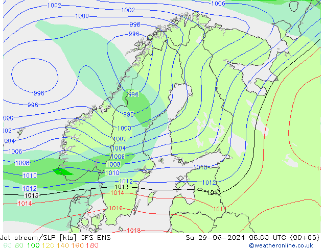 高速氣流/地面气压 GFS ENS 星期六 29.06.2024 06 UTC