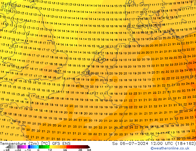 Temperatuurkaart (2m) GFS ENS za 06.07.2024 12 UTC