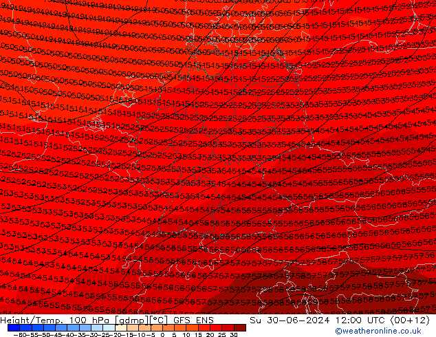 Hoogte/Temp. 100 hPa GFS ENS zo 30.06.2024 12 UTC