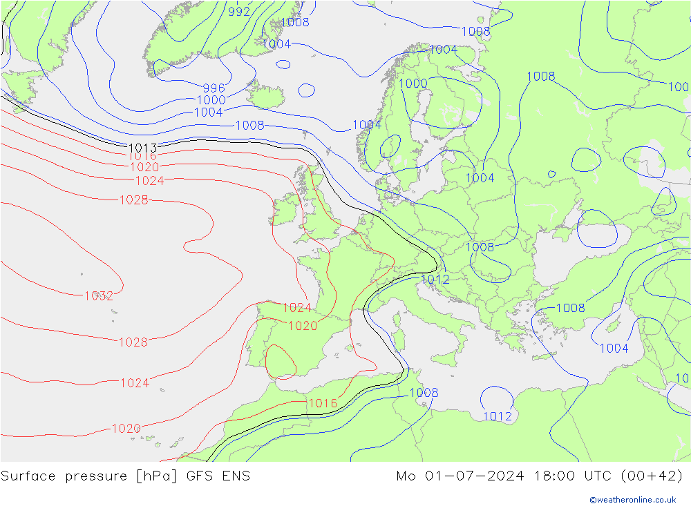 地面气压 GFS ENS 星期一 01.07.2024 18 UTC