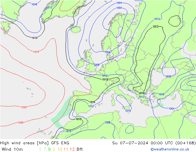 High wind areas GFS ENS 星期日 07.07.2024 00 UTC