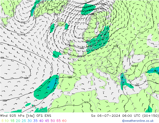 Wind 925 hPa GFS ENS za 06.07.2024 06 UTC