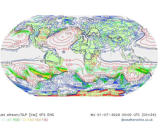 高速氣流/地面气压 GFS ENS 星期一 01.07.2024 00 UTC