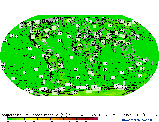 温度图 Spread GFS ENS 星期一 01.07.2024 00 UTC