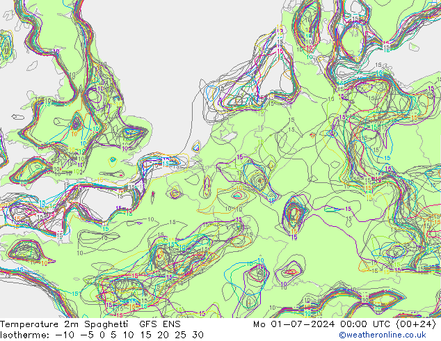 温度图 Spaghetti GFS ENS 星期一 01.07.2024 00 UTC