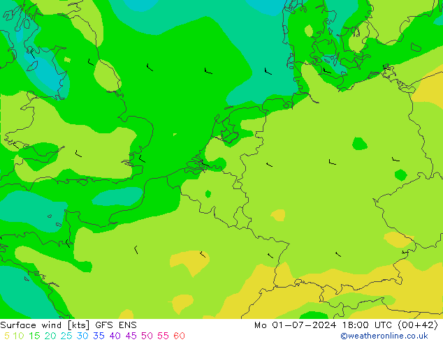 风 10 米 GFS ENS 星期一 01.07.2024 18 UTC
