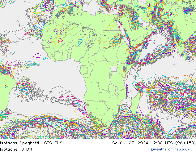 Isotachen Spaghetti GFS ENS za 06.07.2024 12 UTC