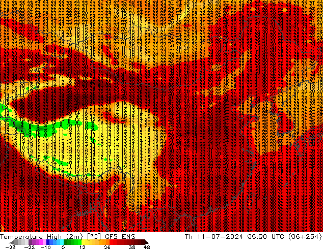 Temperature High (2m) GFS ENS 星期四 11.07.2024 06 UTC