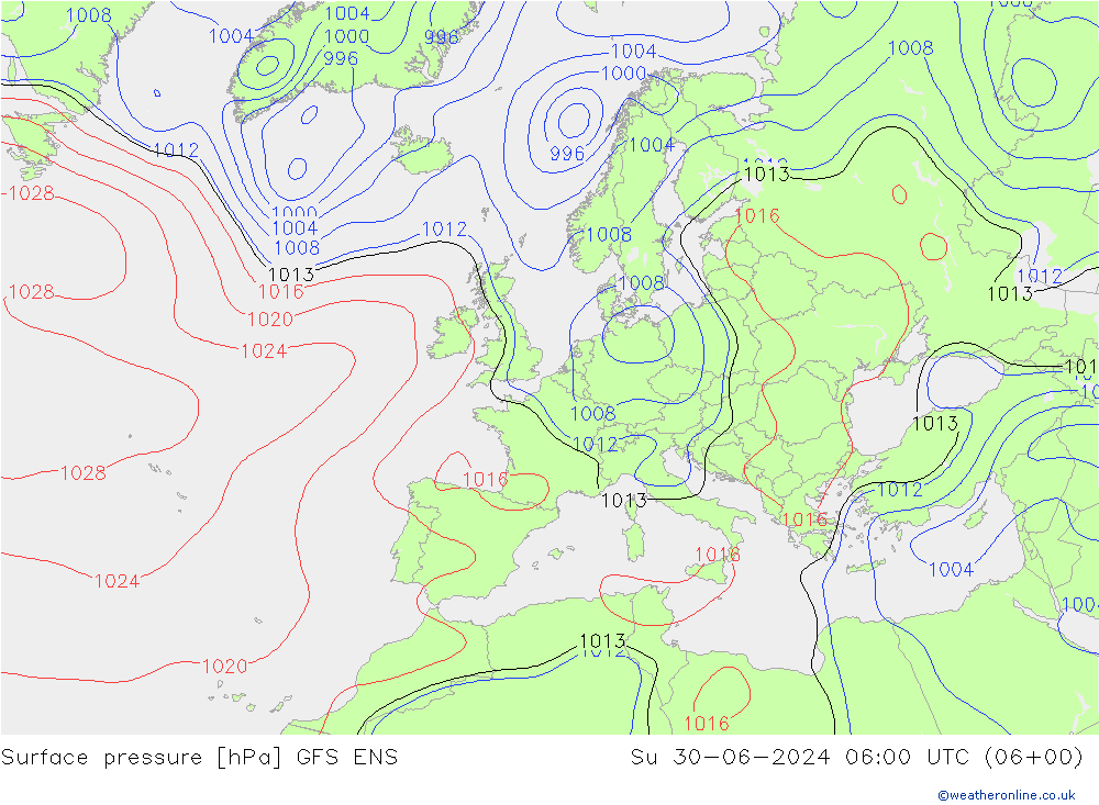 地面气压 GFS ENS 星期日 30.06.2024 06 UTC