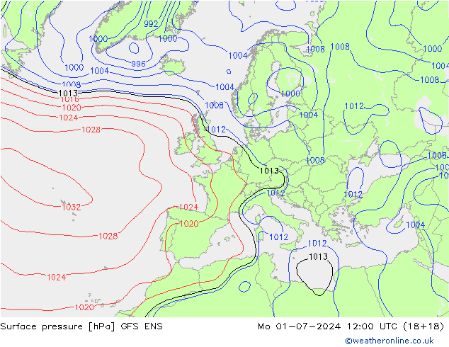 地面气压 GFS ENS 星期一 01.07.2024 12 UTC