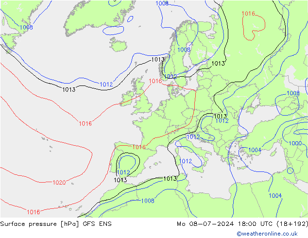 地面气压 GFS ENS 星期一 08.07.2024 18 UTC