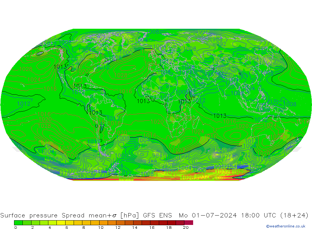 地面气压 Spread GFS ENS 星期一 01.07.2024 18 UTC