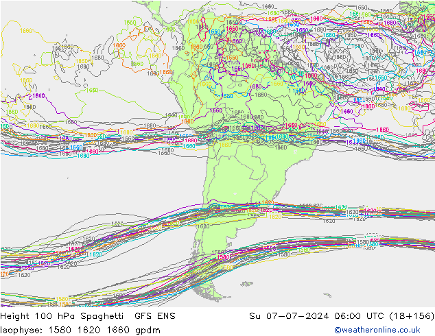 Hoogte 100 hPa Spaghetti GFS ENS zo 07.07.2024 06 UTC