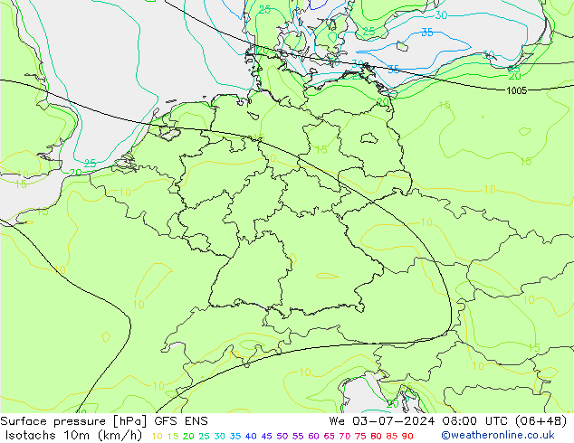 Isotachen (km/h) GFS ENS wo 03.07.2024 06 UTC